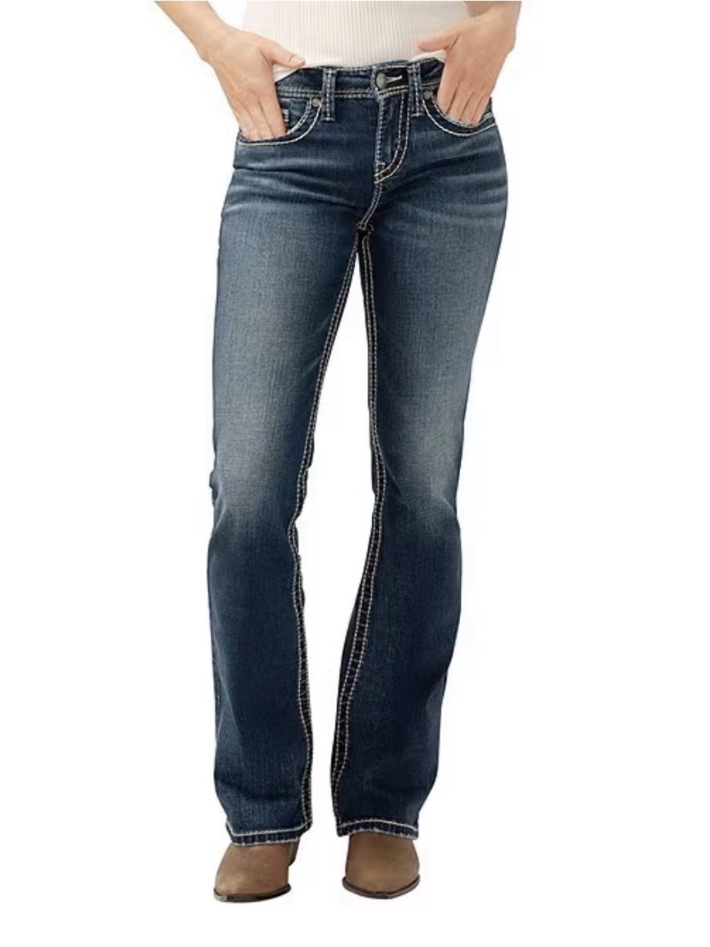 Silver Jeans Women's Twisted Bootcut Jeans in Dark Blue Wash (31”x31”)